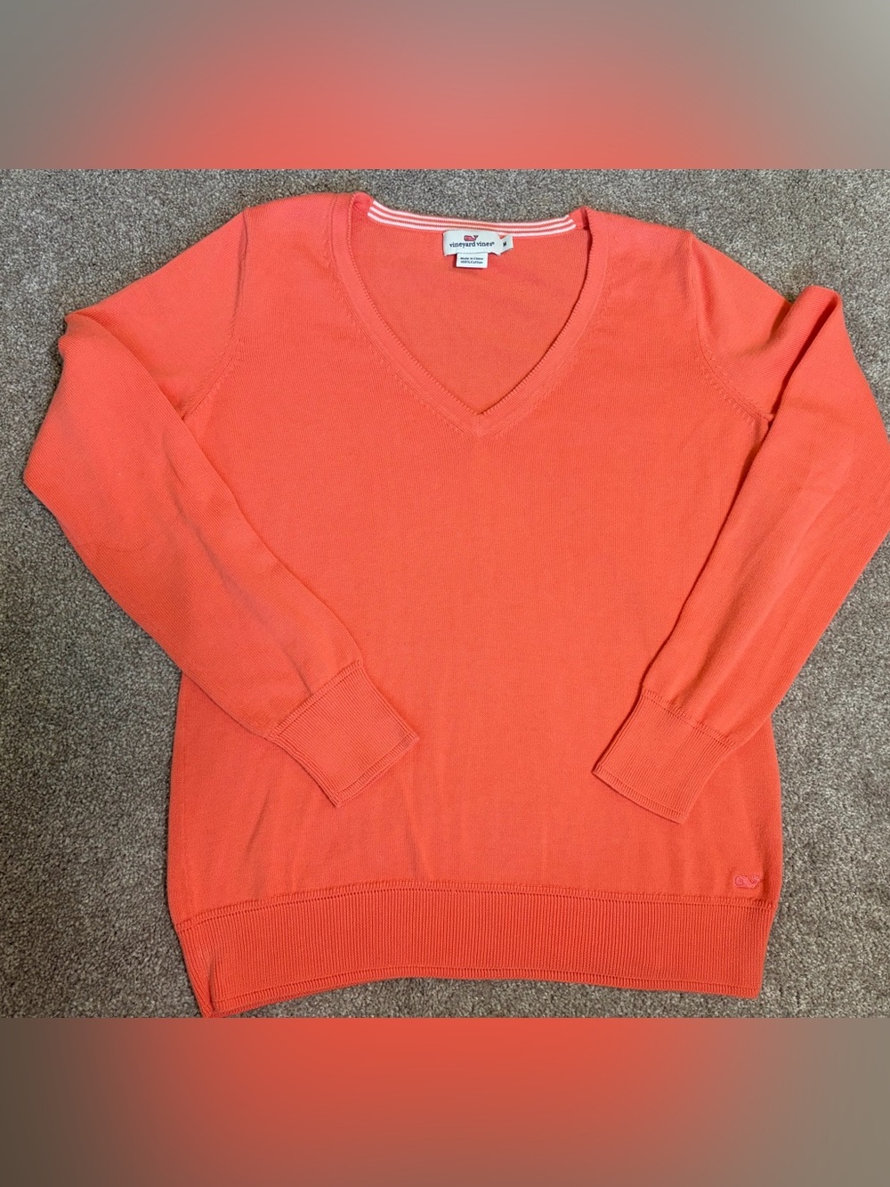 Vineyard Vines Womens 100% Cotton  V-Neck Sweater size M in Coral Preowned